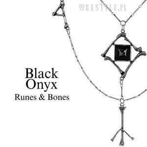 Runes & Bones Pendant Necklace – Restyle Gothic ✦ Black Onyx ✦ Skeletal Silver